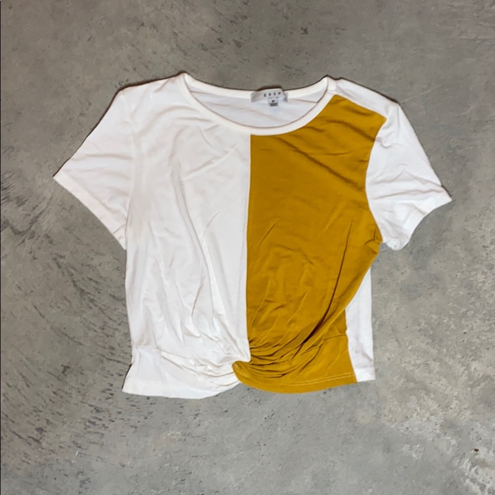 White and yellow knotted crop top